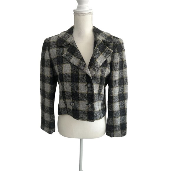 JONES NEW YORK Vintage Gray Plaid Wool Blend Jacket Blazer Size 8 - Picture 2 of 11